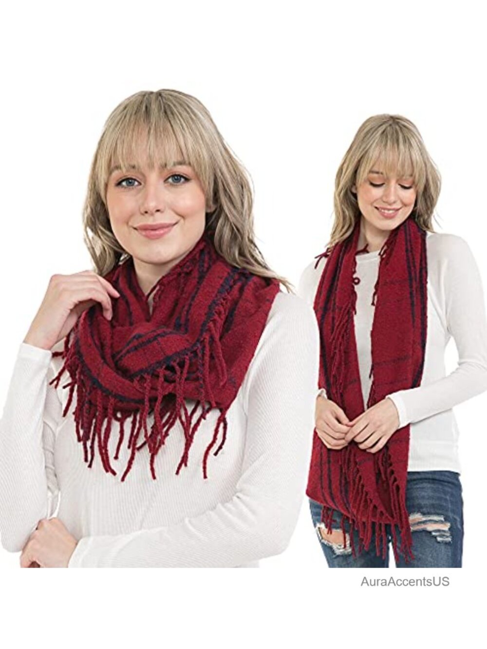 Ultra Soft Acrylic Infinity Scarf, Plaid, Warm Winter Circle Loop Scarf, 15+